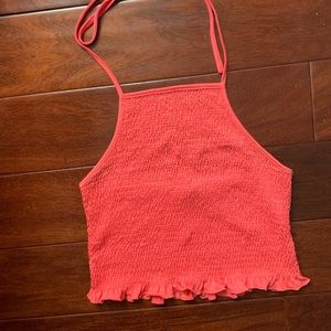 Coral Stretchy Halter Crop Top